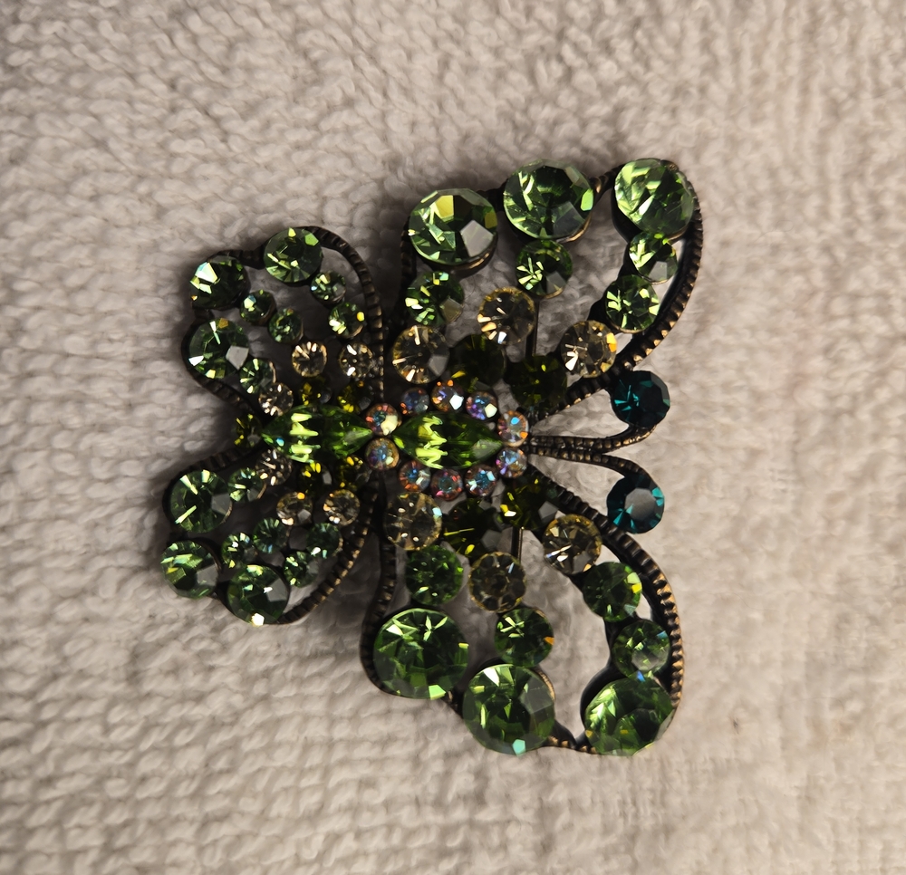 Green Crystal Butterfly Brooch - Fashion Accessory